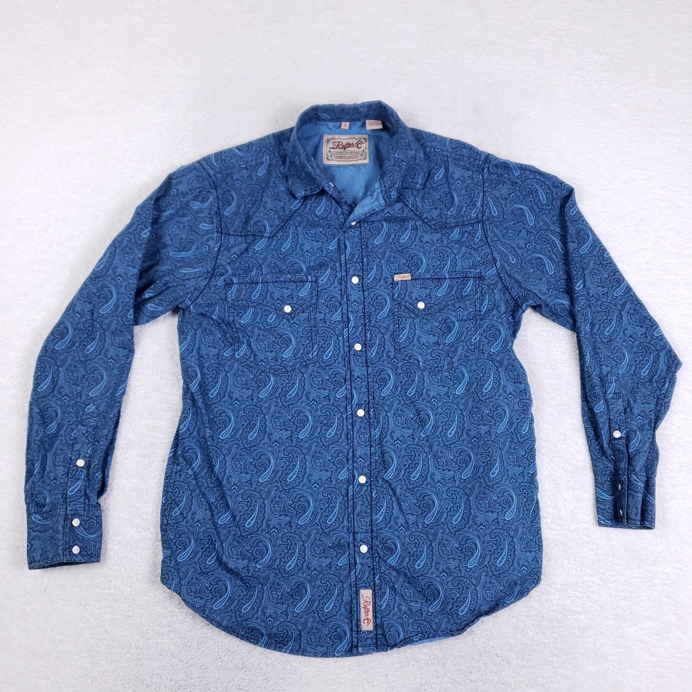 Rafter C Cowboy Collection Mens Blue Paisley Pearl Snap Western Shirt Medium